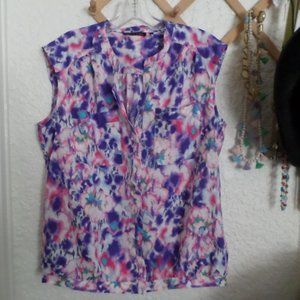 Violet & Claire Splatter Print Sleeveless Blouse Sz L